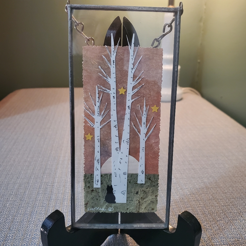 Original Artwork By Susan Shepard Black Cat At Birch Trees